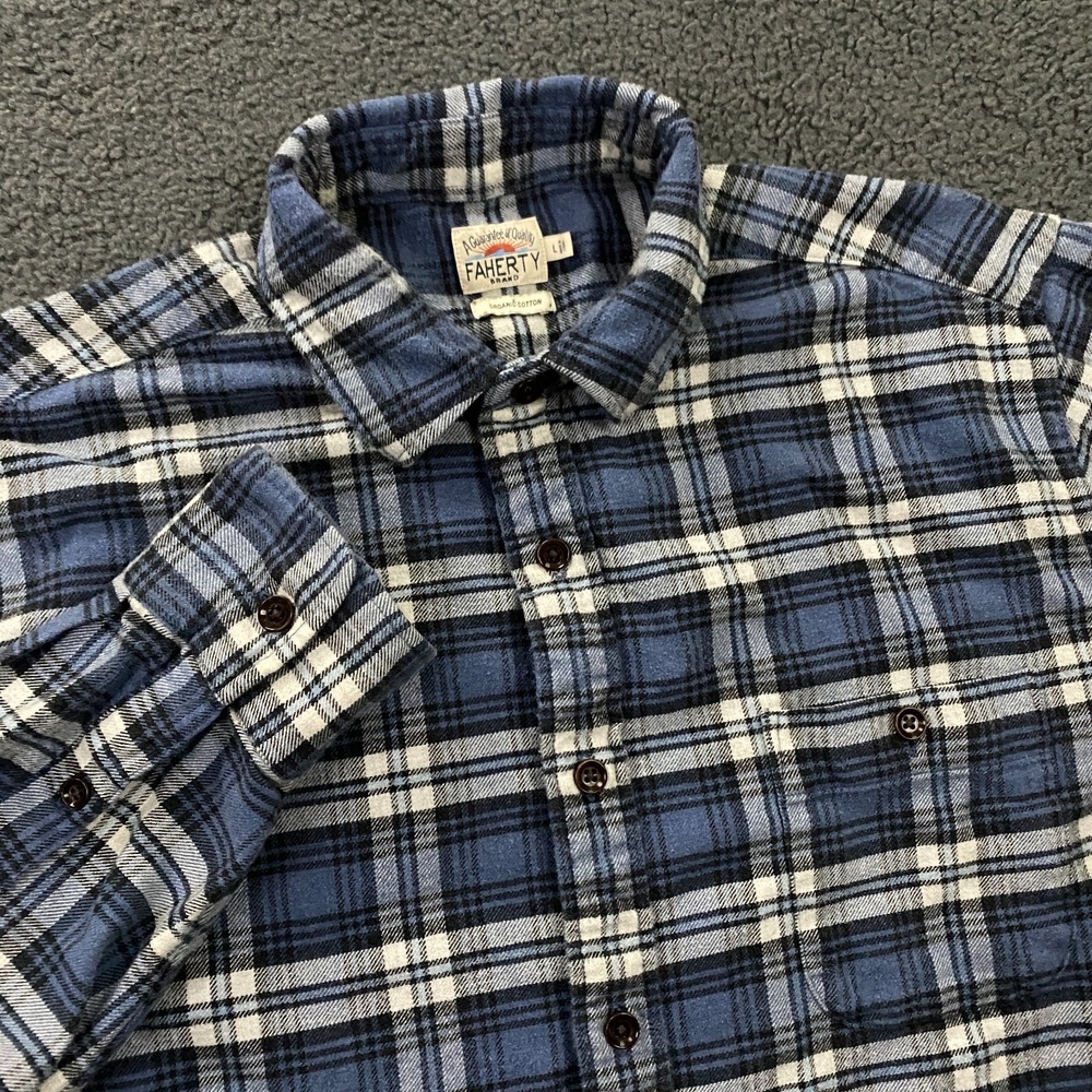 Faherty Shirt Mens Large Plaid Flannel Button Up Long Sleeve Organic Cotton